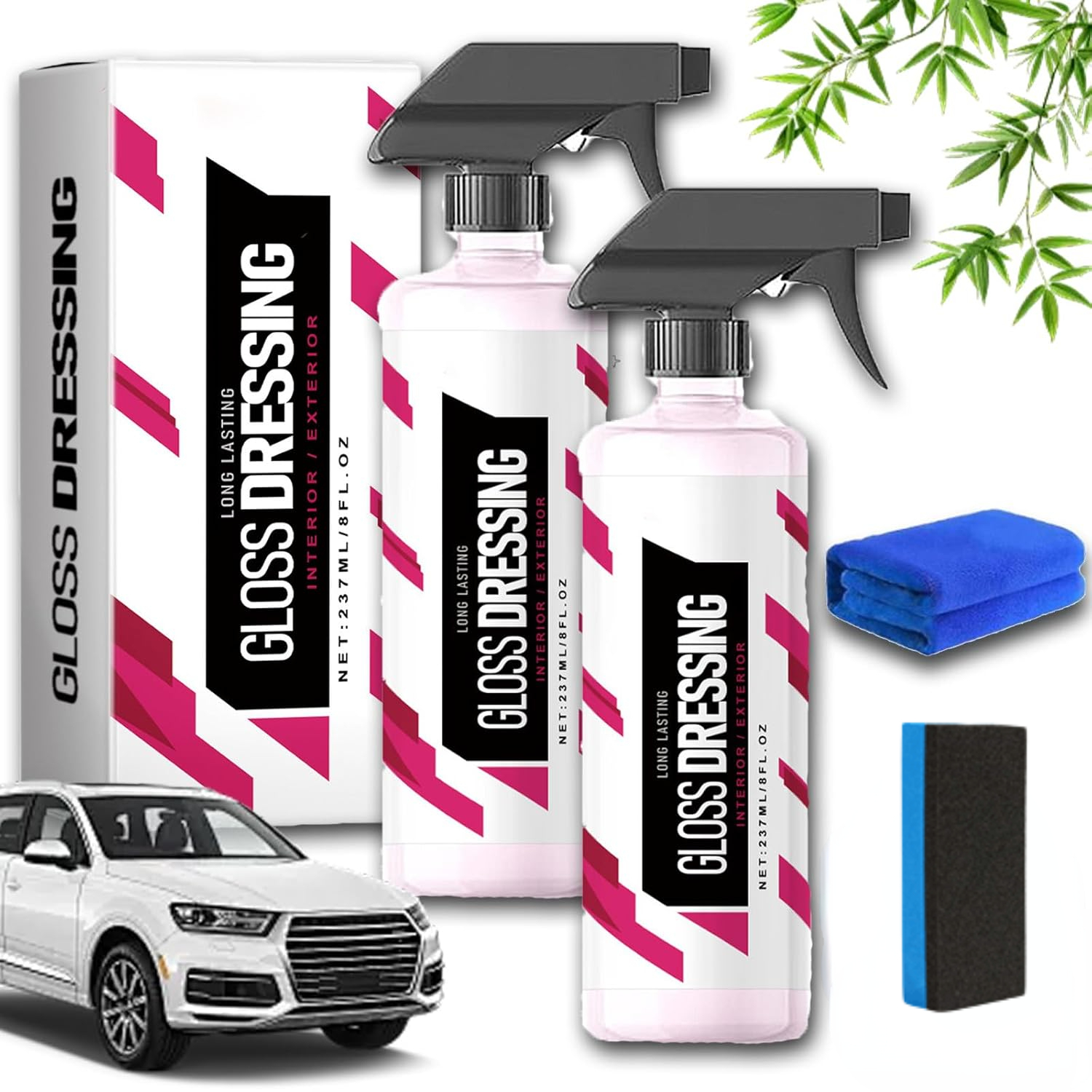 Gloss Dressing for Floor Mats, 120ml Gloss Dressing for Cars, Detailing Plastic Restorer for Cars, Car Interior Cleaner Black Trim Restorer, Non-greasy, Long Lasting Shine (2pcs)